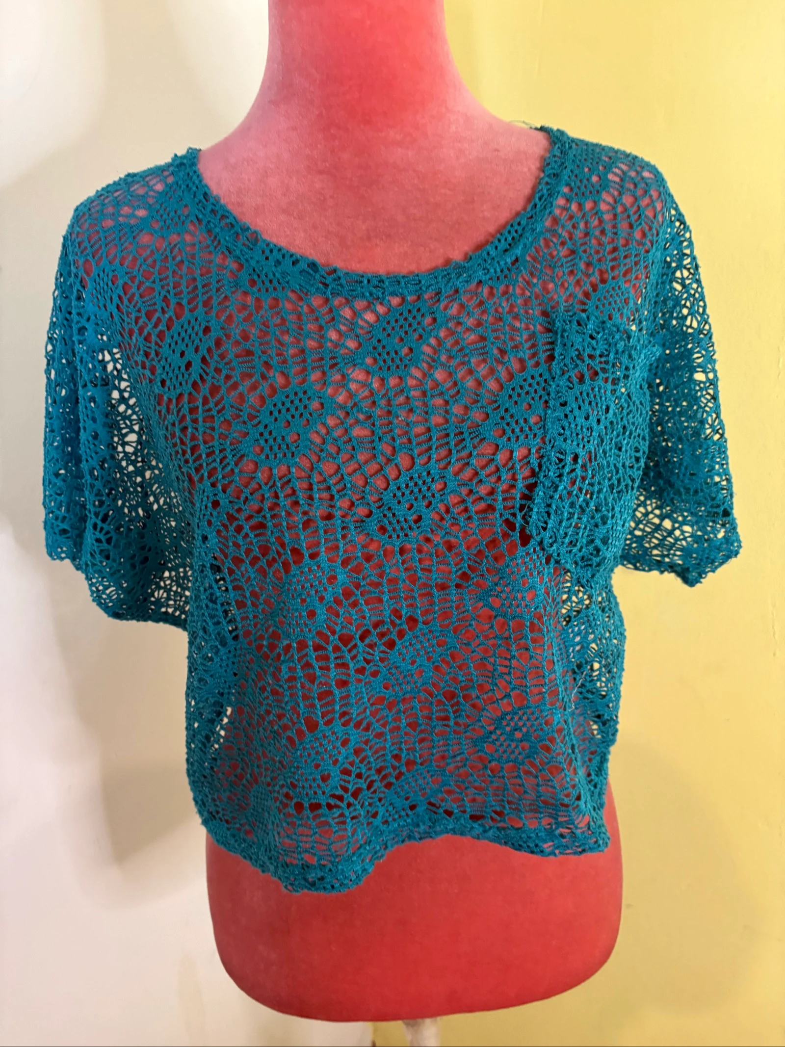 Blusa Crochê Vazada Azul Petróleo - Saída de Praia 